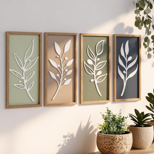 3D Tree Leaf Wooden Framed Boho Wall Art (Set of 4) by Unknown