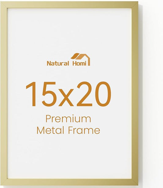 15x20 Aluminum Metal Picture Frame,Tempered Glass Gold Photo Frame 15x20 for Family Photo,Posters,Art,Document to Wall Mount Horizontally or Vertically