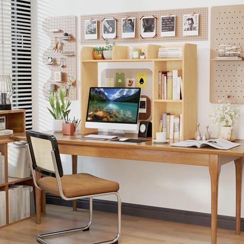 COCO DESIGN Wood Desk Shelf, Desktop Organizer with Multi-Tier Storage, Desk Hutch for Computer Monitor, Desktop Bookshelf Storage Rack for Home Office Desk Organization Desk Table with Shelves - Image 2