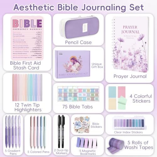 XKDOUS 50 Bible Study Supplies Journaling Kit with Journal and Case, Purple - Image 7