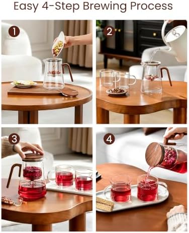 ZENS Magnetic Glass Teapot with Infuser and 2 Cups for Loose Tea, 34oz - Image 5