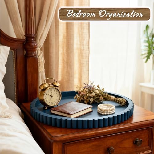 Handmade 12in Decorative Tray for Coffee Table Tray Decor, Blue Wooden Decorative Round Tray for Kitchen, Living Room, Home Decor - Image 4