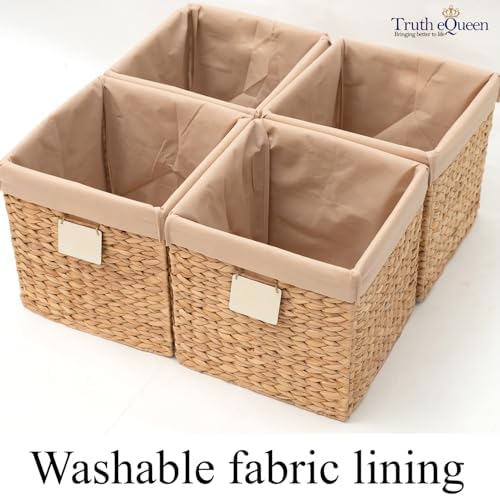 Water Hyacinth Storage Baskets Set of 4, 12x12x12 Wicker Cube Storage Bins for Shelves, Woven Basket Organizer for Closet, Rattan Cube Shelf Bins, Canastas Para Organizar, Natural Handwoven - Image 5