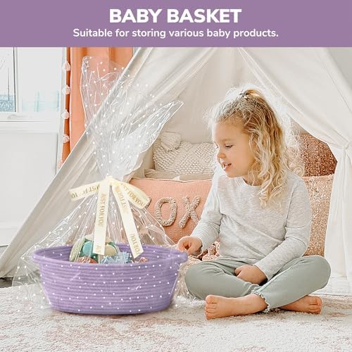 CHICVITA Gift Basket Empty with Bags & Ribbon for Baby Shower, Purple - Image 4