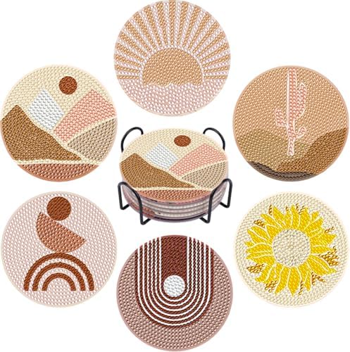 DOTSOPS 6 Pcs Diamond Art Kits for Adults Diamond Art Coasters with Holder by DOTSOPS