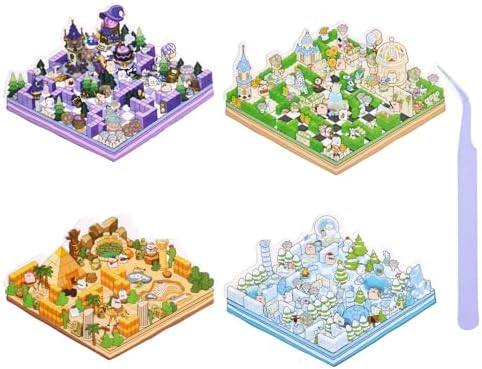 Girls 3D Miniature Scene Stickers,4 Sets Fantasy Maze DIY House Stickers for Alice's Garden, Magic Garden, Desert Adventure, Snow Maze, 3D Sticker Scenes for Adult Kids Relief Stress Pass The Time by VYRANA