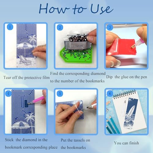8PCS Diamond Painting Art Bookmarks,Cute Acrylic Bookmarks Crafts Kits Gifts with Tassels for Adult Women Book Lovers (Beach) - Image 4