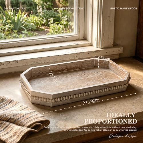 EOSAHR Pine Wood Decorative Tray: Serving Tray for Room Decor, LightNatural - Image 2