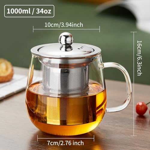 DOPUDO Glass Tea Cup with Infuser and Lid, 34oz/1000ml Large Borosilicate Teacup, Clear Mug for Loose Leaf Blooming Tea, Dishwasher Safe - Tea Maker Gift for Birthday - Image 7