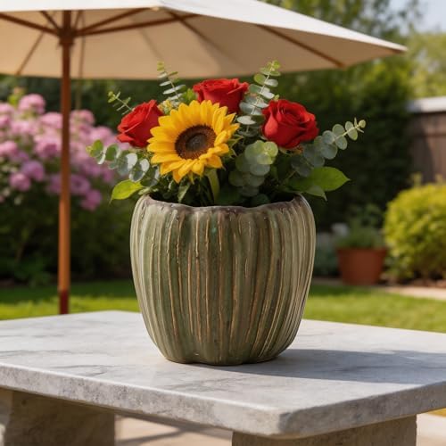 6 Inch Ceramic Planter Pot - Vintage Green Glazed Flower Pot with Accent Stripes, Decorative Indoor/Outdoor Plant Pot for Succulents, Herbs, Flowers - 5.9/6 Inches (Plants not Included) - Image 4