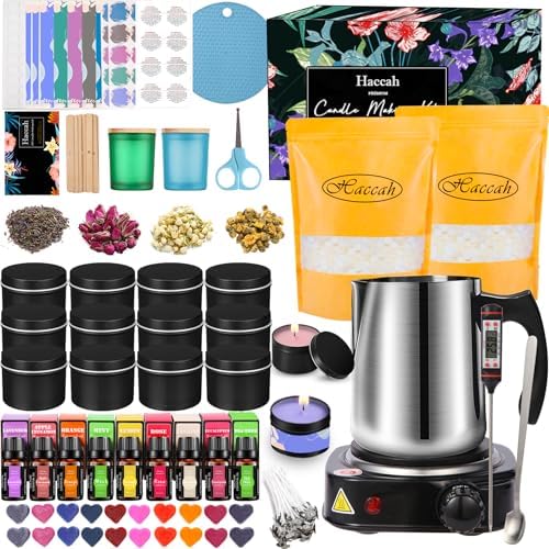 Haccah Candle Making Kit with Wax Melter, DIY Arts&Crafts Gift for Adults,Beginners,Candle Making Supplies,Including Electronic Stove,Rich Scents,Wicks,Melting Pot,Dyes,Candle tins by CandleMakingKits