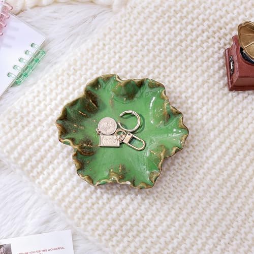 Ceramic Jewelry Dish - Petal Shaped Ring Holder & Key Bowl, Handcrafted Decorative Bowl for Vanity, Dresser, or Entryway, Cute Room Decor & Unique Gift for Women (Kiln Turned Green) - Image 3