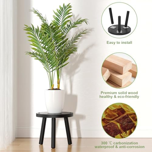 3-Pack Wood Plant Stands Indoor, Single Plant Stand for 6-12 Inch Pots, Mid-Century Modern Plant Stool, Tall Plant Stand for Large Plants for Living Room, Balcony, Office (Black) - Image 6