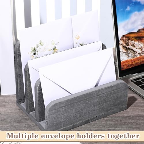 Briwooody Wooden Mail Organizer 3 Slots Mail Holder, Grey - Image 5