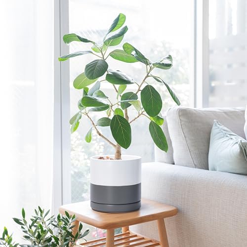 D'vine Dev 8.2 Inch Ceramic Planter Pot, White/Grey, 94-O-D-6 - Image 6
