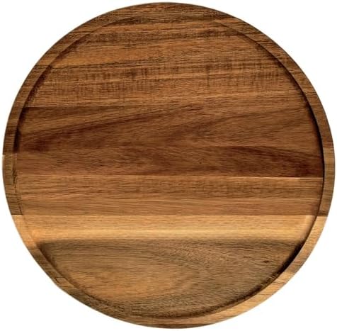 PINXIURY 13.8 Inch Round Wooden Decorative Serving Tray for Coffee Table and Home Decor, Round Wood Tray for Table Centerpiece, Small Candle Tray, Acacia, Appetizer Charcuterie Board by PINXIURY