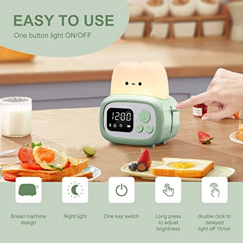 QANYI Small Timer Clock Toaster Lamp, Cute Night Light with Time Management Tool and Table Clock Alarm Digital Timer for Kids, ABS+PC Kids Lamp Birthday Gifts for Teen Toddler Baby Girls Boys - Image 2