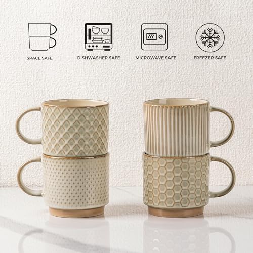 GBhome 12 OZ Stackable Coffee Mugs Set of 6, Ceramic Blue Coffee Cups Set - Image 7