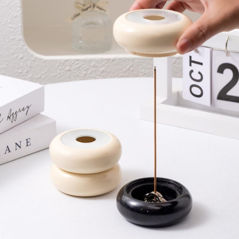 Incense Holder Modern Minimalist Circular Incense Stick Burner for Cones or Sticks for Yoga & Meditation, Enhance Atmosphere,Ceramic Ash Catcher Black - Image 3