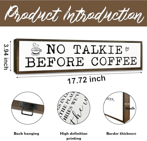Coffees Wood Sign, Rustic Coffees Decoration, Country Farmhouse Decoration for Home Kitchen, Funny Coffee Station Decor, No Talk Before Coffee Sign, 17.8x4x1.2 inches - Image 2