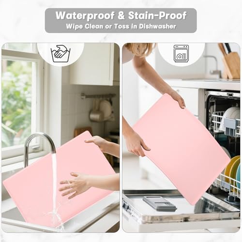 Rnivvi Silicone Coffee Mat, 16" x 24" Waterproof Raised Edge Coffee Bar Mats for Espresso Machine Station Accessories, Heat Resistant Dish Drying Pad for Kitchen Counter, Rubber Bar Decor Pad, Pink - Image 7