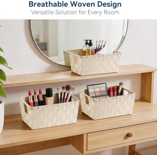 Whitmor Small Woven Storage Baskets for Shelves - Decorative Bathroom Organizer Bins with Metal Structure, Versatile Shelf Storage Solution for Home Organization & Closet (Latte) - Image 6