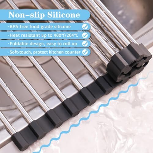 Roll Up Dish Drying Rack Over the Sink Stainless Steel Kitchen Dish Drainer - Image 5