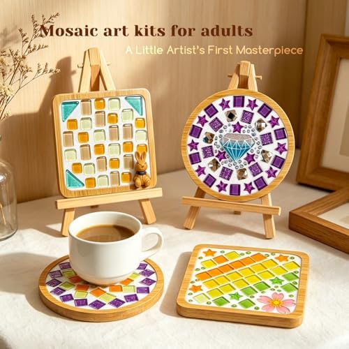 4 Packs Mosaic Coaster Kit, Mosaic Craft Kit for Adults, DIY Mosaic Kit - Image 4