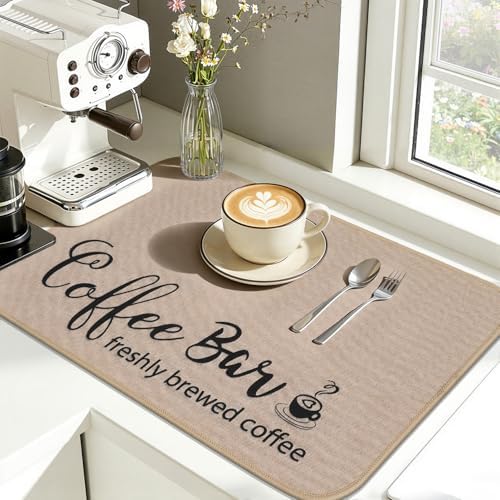 Findosom Dish Drying Mat, 17"x 32" Super Absorbent & Hide Stain Coffee Mat, Cuttable Drying Mat for Kitchen Counter, Coffee Bar Accessories, Under Dish Rack, Coffee Maker, Espresso Machine, Linen - Image 4