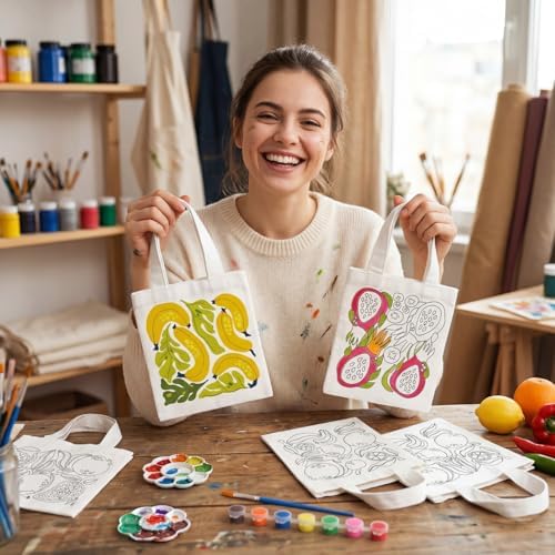 Aliceset 16 Pcs Color Your Own Bag Tote Bag Painting - Image 5