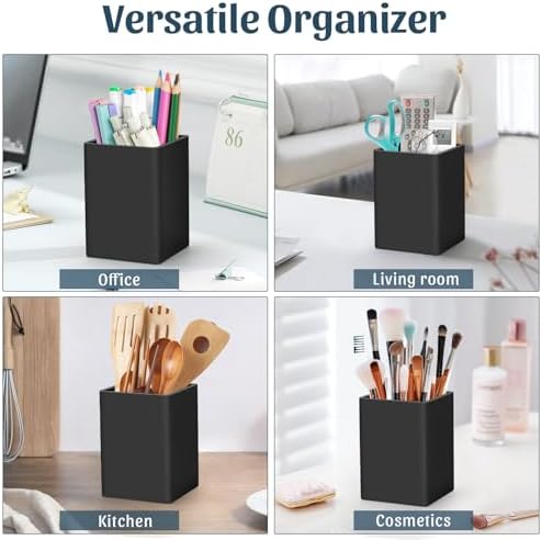 Pen Holder for Desk,Nordic Elegance Square Silicone Pencil Holder Soft Minimalist Desk Pen Cup Stand Waterproof Multifunctional Office Supplies for Home,Kids and School(Black) - Image 5