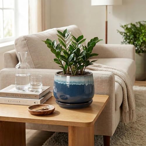 7 Inch Plant Pot Indoor, Ceramic Plant Pots, Retro Blue - Image 3