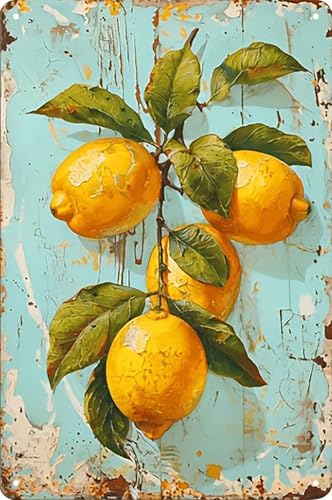 Retro Lemons Metal Signs Botanical Theme Flower Bunch Vintage Tin Signs for Rustic French Country,Bathroom,Garden,Farmhouse Bar Cafe Wall Decor, Gifts for Women, 8 x 12 inches (Lemons) by Unknown