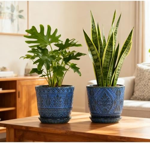 Gepege Ceramic Plant Pots, 6 Inch Indoor Planters with Drainage & Saucers - Image 5
