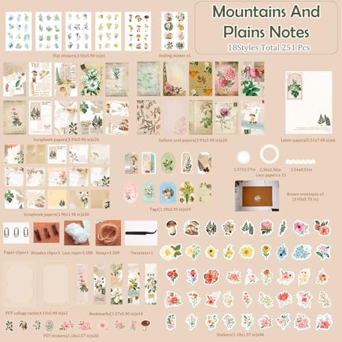 Flartmo 313 Pcs Complete Scrapbook Supplies Kit, Vintage Scrapbook Paper & Nature Flower Stickers, Junk Journal Scrapbooking Supplies Kit for Journaling, Scrapbooking Embellishments, Planner, Card - Image 3