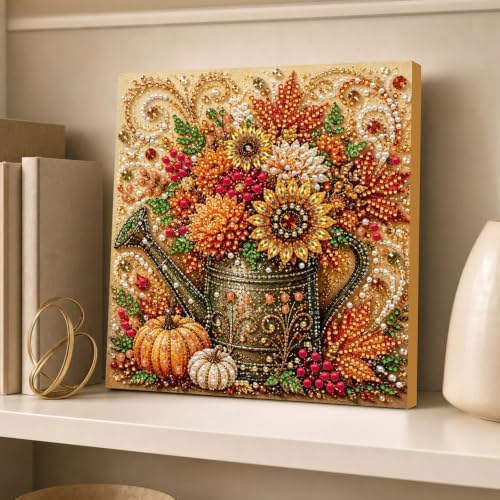 DIY Pearl Painting Kit for Adults, Autumn Watercan Fall Art with Wood Frame, 20x20cm Self-Adhesive Pearl Diamond Craft, Autumn Wall Decor Gift for Women, Beginners Relaxing Hobby Kit - Image 3