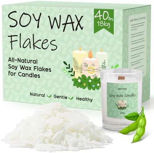 UNOTENA Soy Wax Flakes for Candle Making, Natural Candle Wax, Farm-Sourced, No Additives, Safe and Pure, 40LB by UNOTENACANDLEWAX