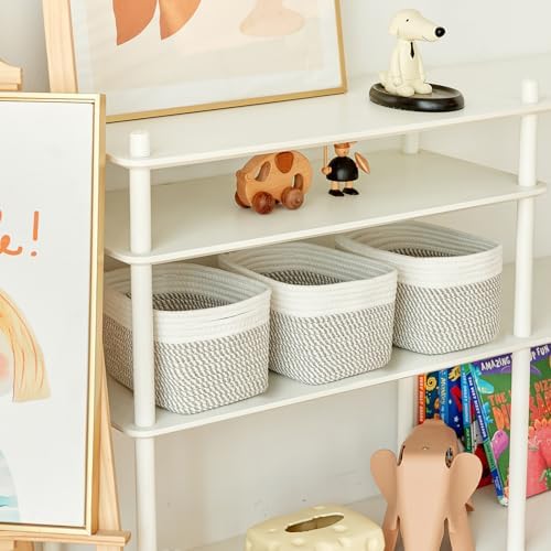R RUNKA Small Cotton Rope Basket – Storage Bin for Organizing (10.6" x 6.7" x 6.7"), Bathroom Storage Basket for Shelf, Counter & Closet（White & Mixed Grey） - Image 6