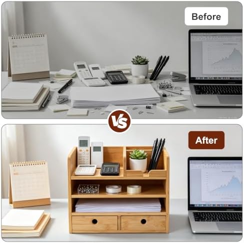 Bamboo Desk Organizer with Drawers, Makeup Storage for Home Office - Image 5