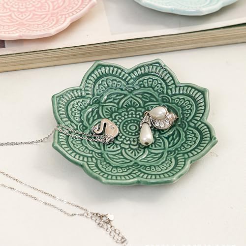 4" Datura Flower Ceramic Jewelry Dish, Ring Tray for Women(Azure) - Image 6