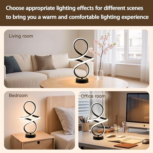 Modern Small Table Lamp with LED Spiral Design, 12W Black Nightstand Lamp - Image 6