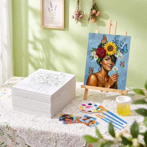 Sherr 36 Pcs Pre Drawn Canvas Painting Kits for Adults Cute Printed to Paint Set 8" x 10" Stretched Panels Artistic Women Theme Painting for DIY Art Sunmmer Date Night Party Favor - Image 4