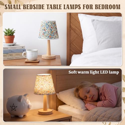 Gerrii 4 Pack Small Bedside Table Lamps, Wood Base, USB Plug - Image 6