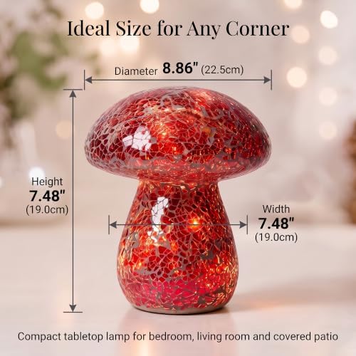 Mosaic Mushroom Table Lamp, Handmade LED Night Light, Red - Image 2