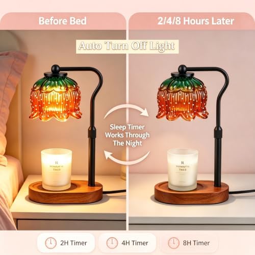 Briever Flower Candle Warmer Lamp, Adjustable Height Electric Candle Lamp with Timer & Dimmer, Wooden Base Wax Warmer, Christmas Birthday Housewarming Gifts for Women Mom, Walnut-Strawberry - Image 4