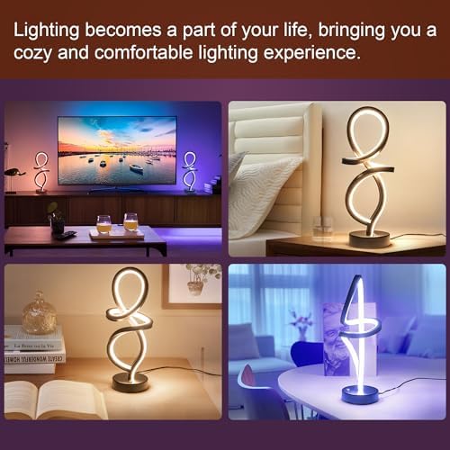 RGB Modern Small Table Lamp with LED Spiral Design, 15W Nightstand Lamp - Image 2