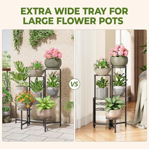 7 Tier Metal Patio Plant Stand Outdoor, Heavy Duty Flower Stands for Indoor Plants, Floding Tall Corner Shelf for Diaplay Racks for Home Decor, Graden, Balcony -BlackDiamond - Image 4