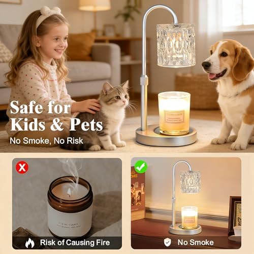 Dreamholder Electric Candle Warmer Lamp with Timer, Dimmable Candle Lamp with Adjustable Height, Wax Melter for Jar Candles Wood Base Floral Home Decor Gifts for Women Mom, Silver Glass - Image 6