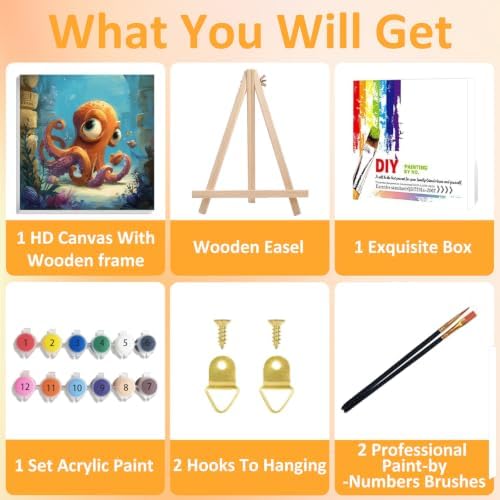 Mandun Octopus Paint by Numbers Kit for Kids, 8x8 inch - Image 4