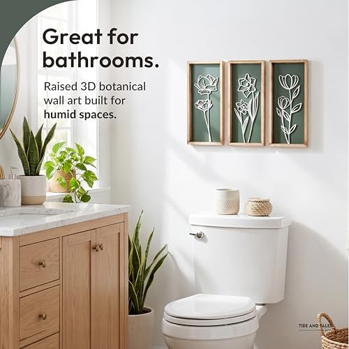 Tide and Tales 3d Green Wall Art, Wooden Botanical Wall Decor, Set of 3 - Image 5